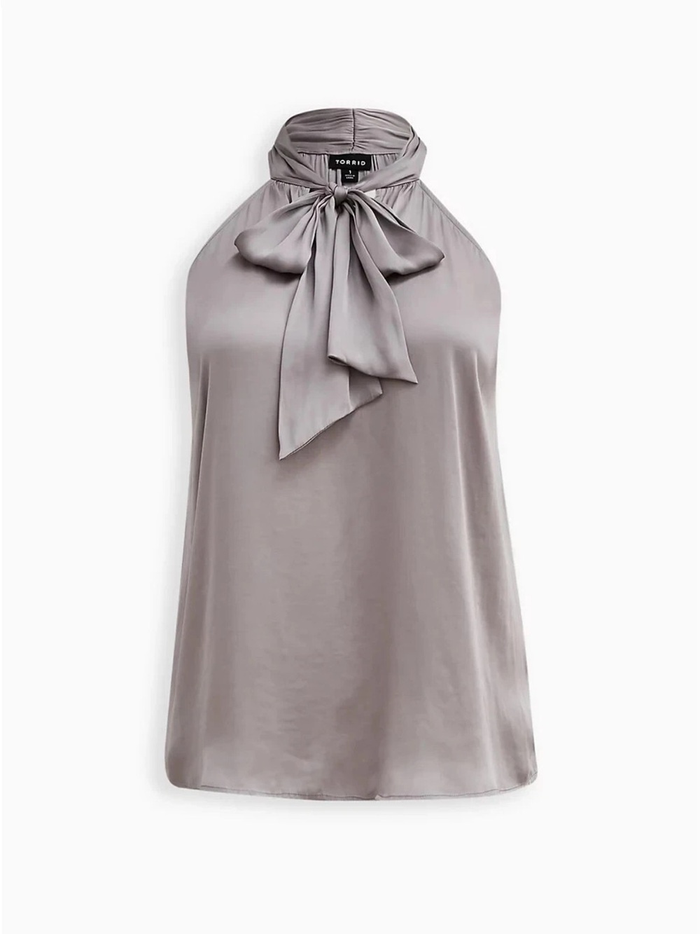 Torrid Gray Taupe Tie Neck Sleeveless Satin  Blouse 2X Feminine Flowy